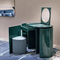 Coiffeuse moderne italienne minimaliste de luxe léger en bois massif vert émeraude avec miroir pliant réglable et rangement pour chambre à coucher
