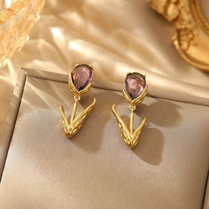 S925 <b>Silver</b> Needle Super Fairy Sweet Temperament <b>Stud</b> Earrings High-End Fashionable Water Droplet Zircon Flower Tulip Design - Product Image 3