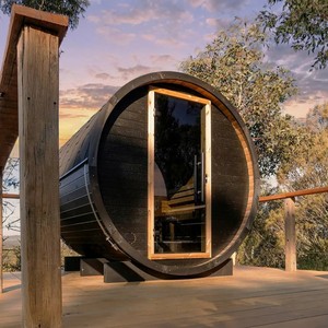 Sauna extérieur moderne en bois de pin massif noir, écologique, pour 4 à 6 personnes, avec générateur de vapeur humide et four électrique de 6 kW. - Product Image 2
