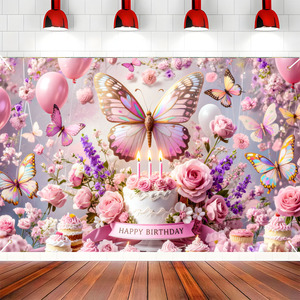 Nouvelle Arrivée Bannière et Toile de Fond Joyeux Anniversaire - Fournitures de Fête Transfrontalières en Polyester, Drapeau Décoratif pour Réunions Intérieures et Extérieures - Product Image 1