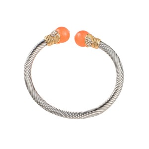 Pulsera Abierta de Acero Inoxidable con Incrustaciones de Piedras Naturales y Microdiamantes, Joyería Unisex, Regalo, Origen Yiwu - Product Image 5
