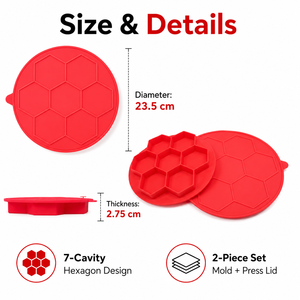 Moule à hamburgers en silicone à 7 cavités avec couvercle, résistant <span class=keywords><strong>au</strong></span> lave-vaisselle, qualité alimentaire, antiadhésif, pour la préparation de repas congelés et le barbecue - Product Image 4