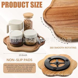 Home kitchen wooden rotating seasoning <b>storage</b> <b>tray</b>, multi-purpose solid wood round bottled skin care product <b>storage</b> <b>tray</b> - Product Image 5