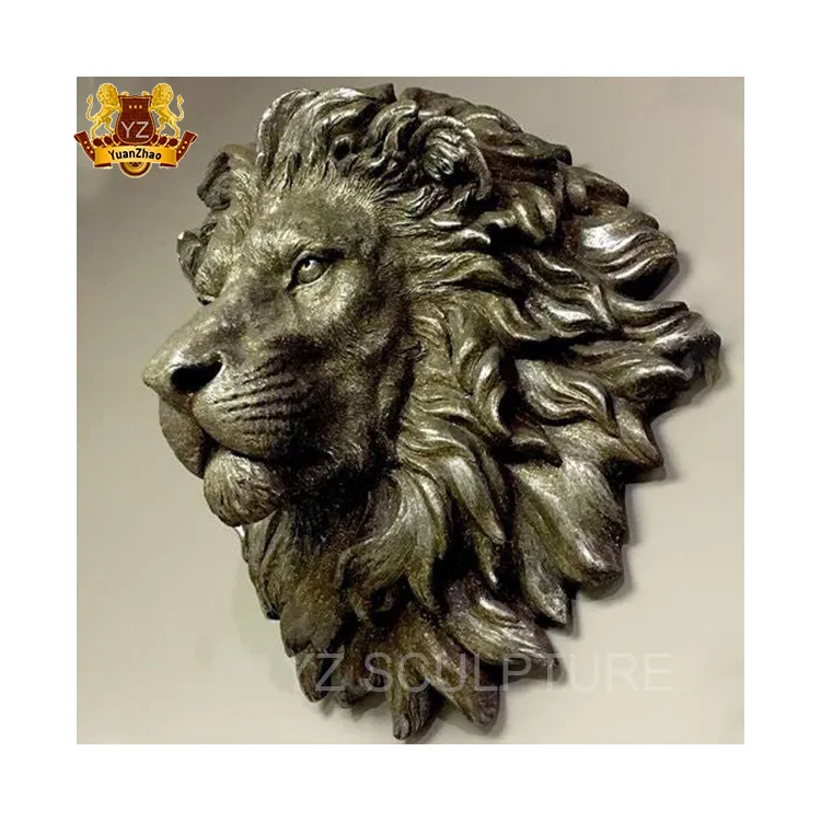 Decoração de parede moderna, tamanho de vida manual estátua de leão de bronze cabeça de escultura de leão