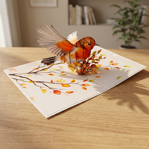 Tarjeta de Felicitación de Papel Impresa en Offset Lavable 3D con Diseño de Pájaro Robin, Personalizada y Hecha a Mano, con Temática Animal - Product Image 1