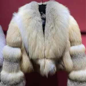 Blouson en fourrure de renard pour femme, vêtements d'hiver, à la mode, tendance, blouson bombardier, de luxe, court, 2020