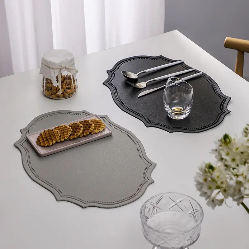 TS 플레이스매트 식탁 도매 불규칙한 인조 가죽 현대 직사각형 매트 및 패드 재고