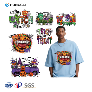 Hongcai 2025 Halloween citrouille chauve-souris crâne toile d'araignée autocollants de transfert de chaleur transferts projets prêts pour la presse pour T-shirts - Product Image 1