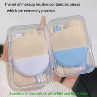 Lot de 6 mini pinceaux plats portables ultra doux en nylon pour poudre, fond de teint, fard à joues, estompage, eye-liner et fard à paupières