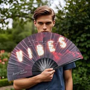 Grands ventilateurs pliants en bambou de 13 pouces personnalisés Commande en gros peinte Rave Bamboo Crafts - Product Image 3