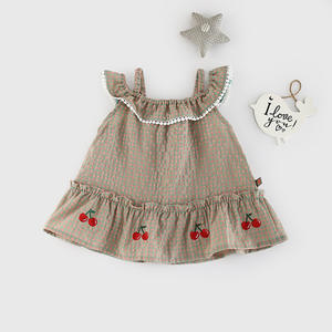 Baby Girl Plaid Dress Summer Princess Off Shoulder Skirt Newborn Korean Clothes Children's Wear Cherry Slip Dress Sweet Dress - Product Image 5