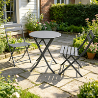 Table et chaises pliantes d'extérieur en fer à prix de gros, noires, anti-rouille, avec chaises pliantes et table ronde