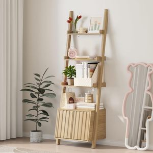 Estantería Moderna Inclinada de <span class=keywords><strong>Madera</strong></span> Maciza, <span class=keywords><strong>Escalera</strong></span> para Libros, Mueble de Almacenamiento Acanalado, Soporte Triangular Estable, Diseño Antideslizante para - Product Image 1
