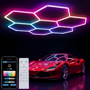 ไฟ LED สำหรับตกแต่งรถยนต์ รูปทรงหกเหลี่ยม RGB, ไฟเพดานโรงรถแบบรังผึ้ง พร้อมรีโมทแอป ควบคุมผ่านแอปพลิเคชัน ไฟแผงหกเหลี่ยมสำหรับโรงงาน/อู่ซ่อม - Product Image 1