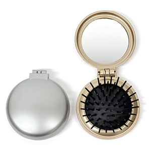 Op Maat Gemaakte Opvouwbare <span class=keywords><strong>Pop</strong></span>-Up Haarborstel Met Spiegel Matte Gouden En Zilveren Zakmassageborstel - Product Image 6