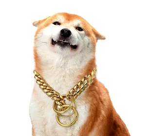 Ttt Groothandel Product Op Maat Roestvrij Staal Accessoire Hond Cuban Link Pull Gold Dog Halsband Kettingen Voor Huisdier