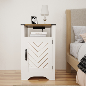 Farmhouse Nightstand Side <b>Table</b> White Wooden Rustic End <b>Table</b> <b>Tall</b> Bedside With Electrical Outlets Charging Station - Product Image 6