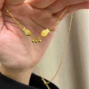 18 قيراط الذهب جرس السمك المزدوج قلادة نسائية من الفولاذ المقاوم للصدأ سلسلة الترقوة غير تتلاشى - Product Image 2