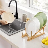 Égouttoir à vaisselle en bambou, support à assiettes en bois, ustensiles de cuisine, support pour couvercles de casseroles, organisateur d'armoire 	   Accessoires de cuisine