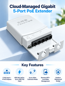 Extender PoE Gigabit a 5 Porte Gestito da Cloud, Ripetitore PoE Esterno 48V 10/100/1000Mbps 1 Ingresso 4 Uscite PoE per Access Point e Telecamere IP - Product Image 2
