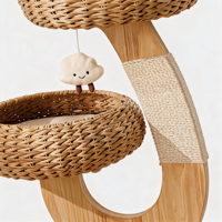 Arbre à chat pliable de luxe en placage de chêne, design classique moderne en forme de C, avec griffoir en sisal, élégant condo pour chat, usage intérieur, vente en gros