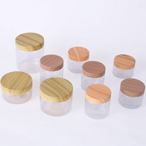 Tapa Redonda de Madera con Tapa de PP Transparente, Tapa de Bambú de Grado Alimenticio para Mascotas, Frascos Cosméticos de 500 ml, Frasco Transparente de Plástico con Tapa de Bambú - Product Image 1