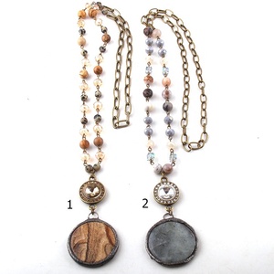 Donne di Etnia Collana di Pietra Naturale Pic Diaspro Dalmata e Vetro Rosario Catena Dichiarazione di Pietra Rotonda Della Discoteca Del Pendente Della Collana - Product Image 5