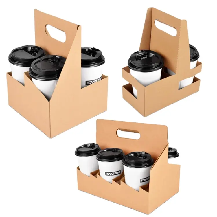 Personalizzato take away hot cold drink coffee tea carrier cartone 1/2/4 scomparti portabicchieri di carta