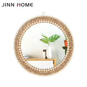 Jinn casa moderna parete rotonda specchio di vetro con struttura in legno tessitura decorazione per il <span class=keywords><strong>bagno</strong></span> - Product Image 2