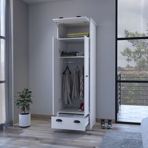 Armario Blanco Dumas con 2 Cajones y Puertas Abatibles, Mueble de Almacenamiento Minimalista para Dormitorio - Product Image 5