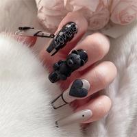 1-100 Uñas Postizas Acrílicas de Lujo Hechas a Mano al por Mayor, Listas para Enviar, Uñas Postizas Largas Tipo Ataúd con Caja de Empaque