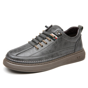 Chaussures décontractées pour hommes en cuir véritable, bout rond, semelle plate en caoutchouc, respirantes, chaussures de marche - Product Image 5