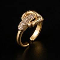 Bague en cuivre plaqué or avec chiffres romains de marque haut de gamme, couche imperméable de pierres de zircon