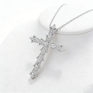 CUSTOM SILVER 10K/14K/18K GOLD PLATED LAB GROWN CVD DIAMOND CLASSIC ENGAGEMENT GIFT SWEATER <b>CHAIN</b> NECKLACE <b>CROSS</b> PENDANT VS - Product Image 3