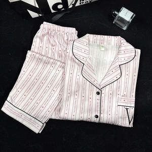 <span class=keywords><strong>Conjunto</strong></span> de Pijama ODM Otoñal Transpirable con Solapa, Elegante Estilo Francés para Mujer, Ropa de Dormir con Rayas Verticales - Product Image 2