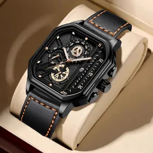 Moda Relógio Clássico Quadrado Negócios Esportes Quartz Watch Men's Leather Men's High Quality Watch
