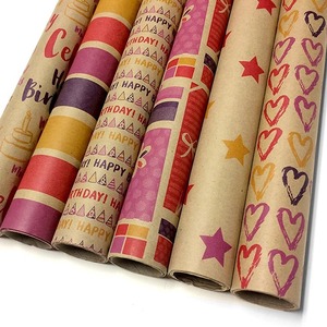 Kraft <b>Paper</b> Roll Double-Sided Happy Birthday Hearts Stars Stripes Triangles <b>Pattern</b> Recyclable Digital Printing Gift Packaging - Product Image 4