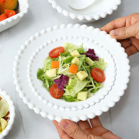 Ensemble d'assiettes à dîner en céramique blanche à bords perlés, écologiques et modernes, vaisselle en porcelaine de qualité supérieure pour cadeau de mariage
