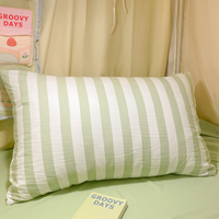 Parure de lit 4 pièces en coton lavé à rayures, confortable, douce pour la peau, housse de couette chaude, drap et taies d'oreiller, pour la maison et l'hôtel, personnalisable