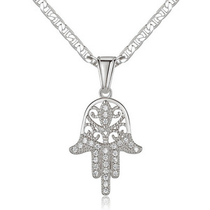 Colgante de Mano de Hamsa Plateado con Cristales de Estrás, Joyería de Moda Unisex, Amuleto de Regalo, Collar - Product Image 1