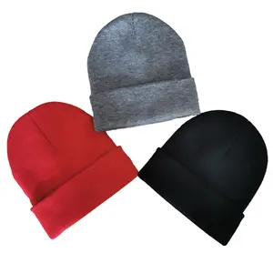 Einfarbige Unisex Herbst Winter Acryl Strick Mütze Hut Männer Günstige Übergroße Plain Beanie Toques