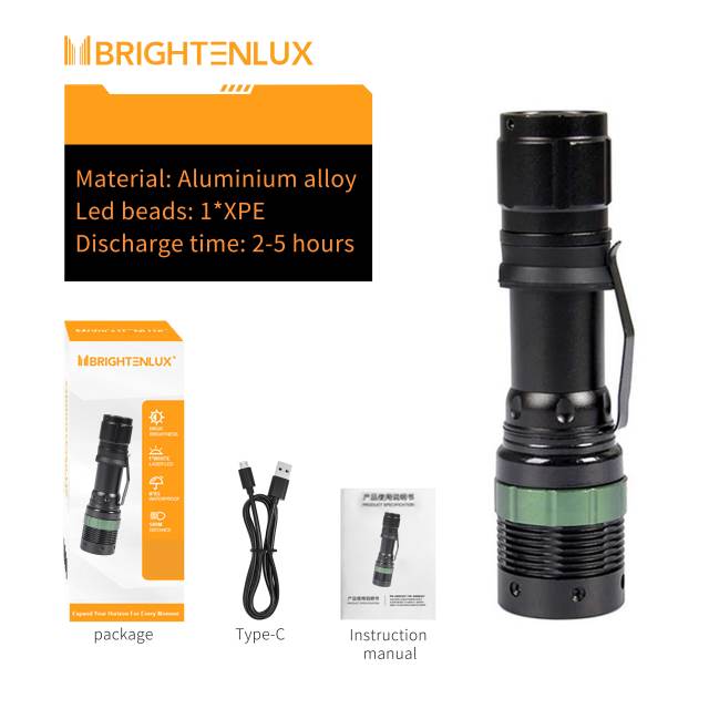 USB Rechargeable LED Flashlight High Bright 1000 Lumen Tactical Torch Aluminum Body Waterproof IP65 3.7V Input for Camping