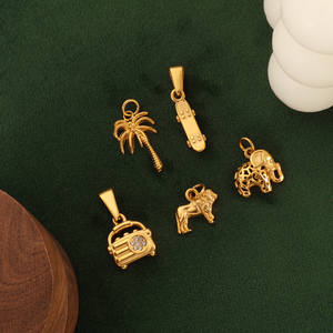 Olivia Acero inoxidable Coco Árbol Radio Charm Pvd 18K Chapado en oro León Elefante Placa deslizante Colgante de moda para hacer DIY - Product Image 3