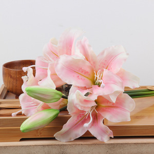 Bouquet de lys tigre artificiels rose et blanc en plastique souple, haute simulation, pour décoration intérieure de salon - Product Image 2