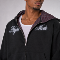 Fabricant de survêtements personnalisés : Ensemble de jogging réversible zippé, coupe courte et oversize, avec sweat à capuche imprimé à carreaux et pantalon de survêtement