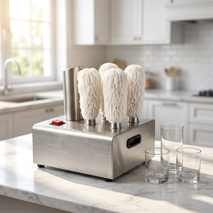 Machine à polir le verre à 5 têtes, polisseuse commerciale de verres, sécheuse automatique de verres à vin, nettoyeur de verres en acier inoxydable - Product Image 1