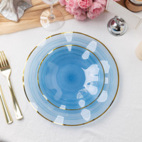 Assiette de Présentation Robuste en Plastique PS 7 et 10 Pouces à Bord Cannelé, Motif Vague Doré Estampé à Chaud, Couleurs Personnalisées, pour Mariages et Banquets