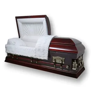 Dernier souper cercueil américain demi-couvercle placage de cerisier cercueil en bois enterrement funéraire funéraire cercueil et cercueil