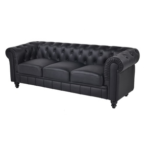 Muebles de sala de chesterfield rollo brazo sofá clásico negro de 3 plazas botón distintos de sofá de cuero - Product Image 1