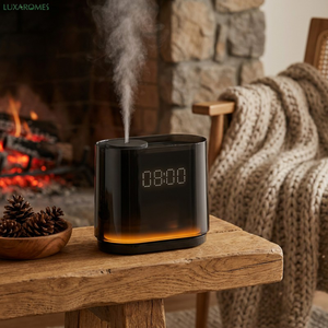 Diffuseur de parfum sans batterie, application intelligente, diffuseur d'arômes de chevet avec horloge numérique, lumière ambiante nocturne ambrée, sans eau, double liquide - Product Image 1